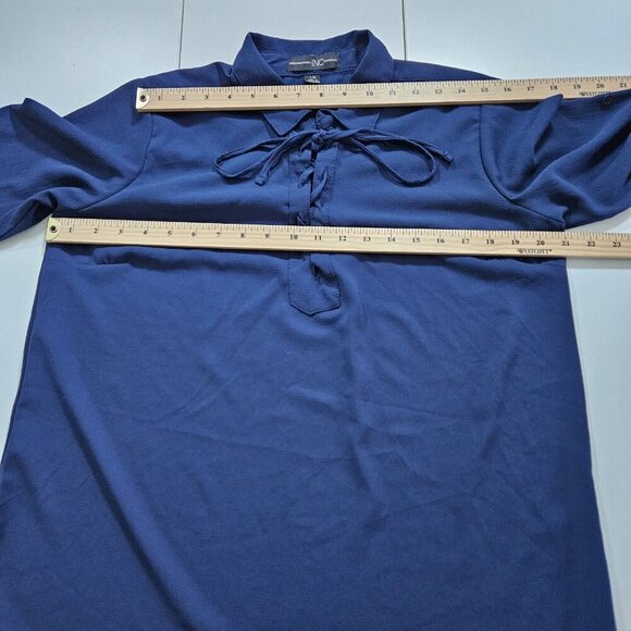 International INC Company Top Womens L Navy LS Criss Cross Ties Crepe Whimsigoth - Picture 4 of 14